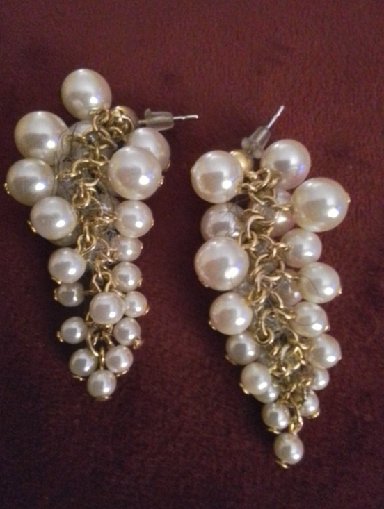 Jewelry - Gold Chain Pearl Cluster Drop Earrings - White Pearls